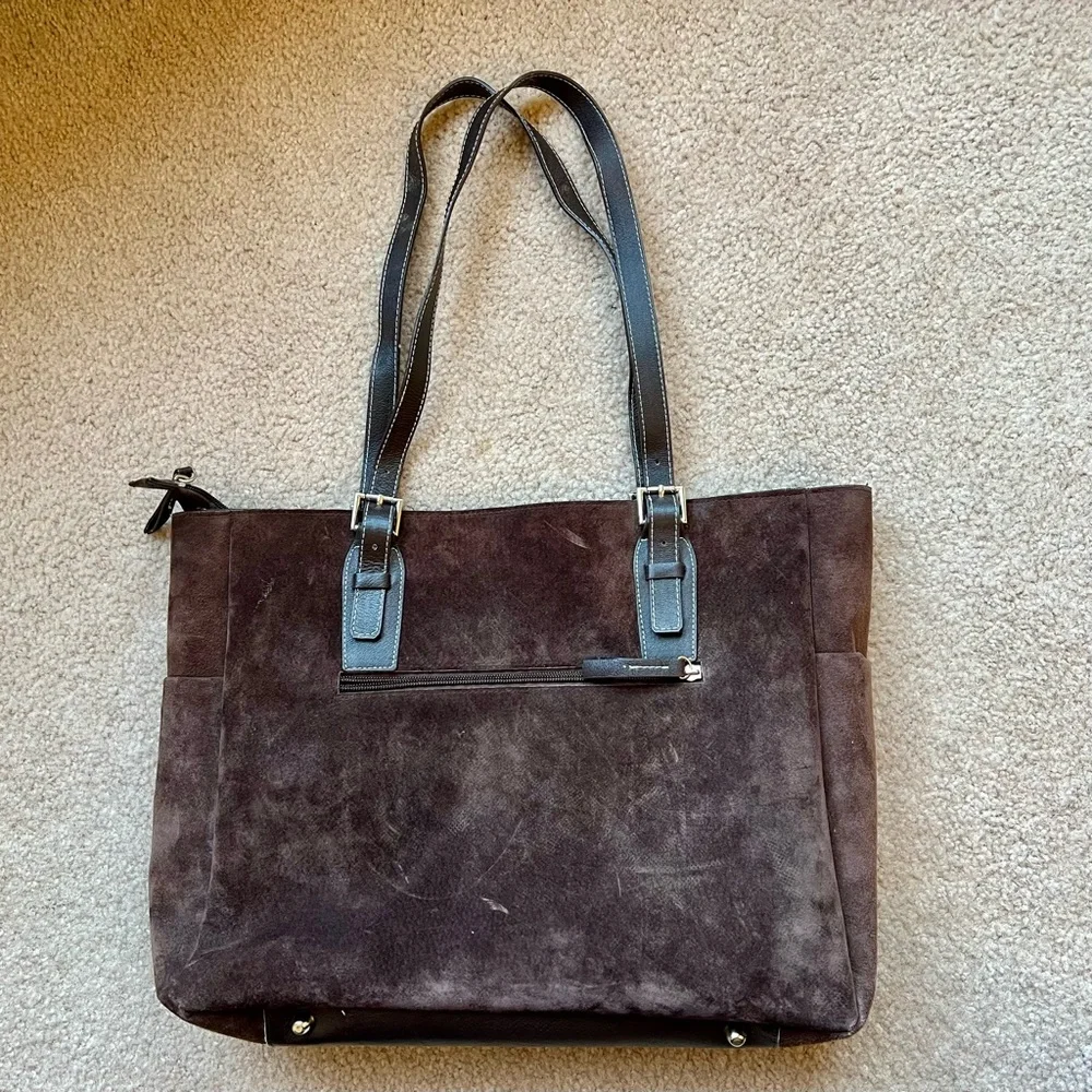 Vintage Pamela McCoy Wavy Color Block Genuine Suede Tote - Picture 2 of 13